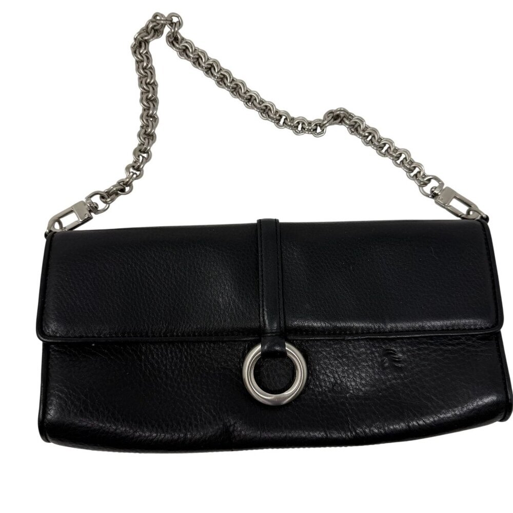 Ann Taylor Y2K Black Pebbled Leather Chain Shoulder Bag Purse Silver Clutch